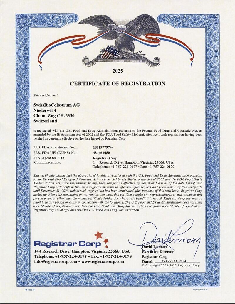 FDA USA Certificate 2025