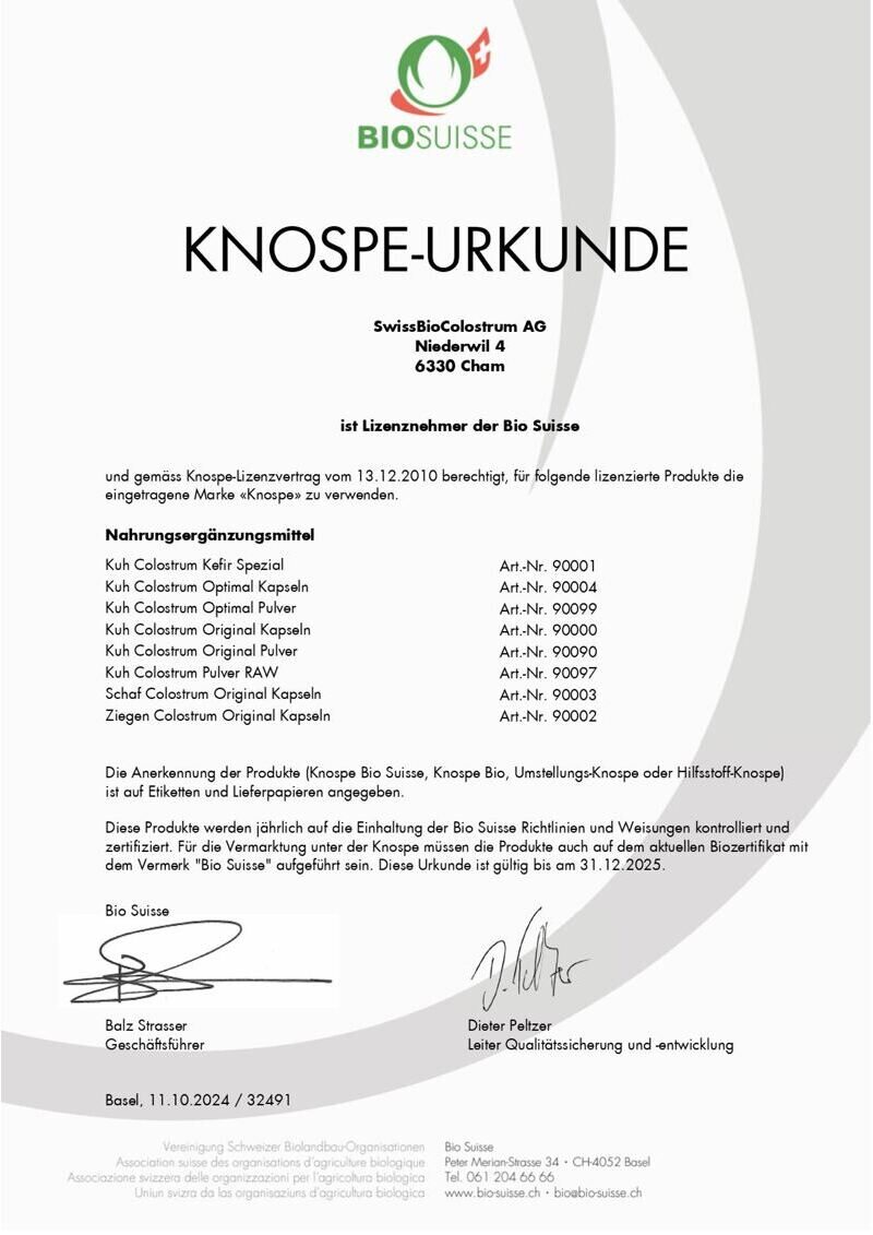 Bio Suisse Urkunde 2025_SwissBioColostrum AG